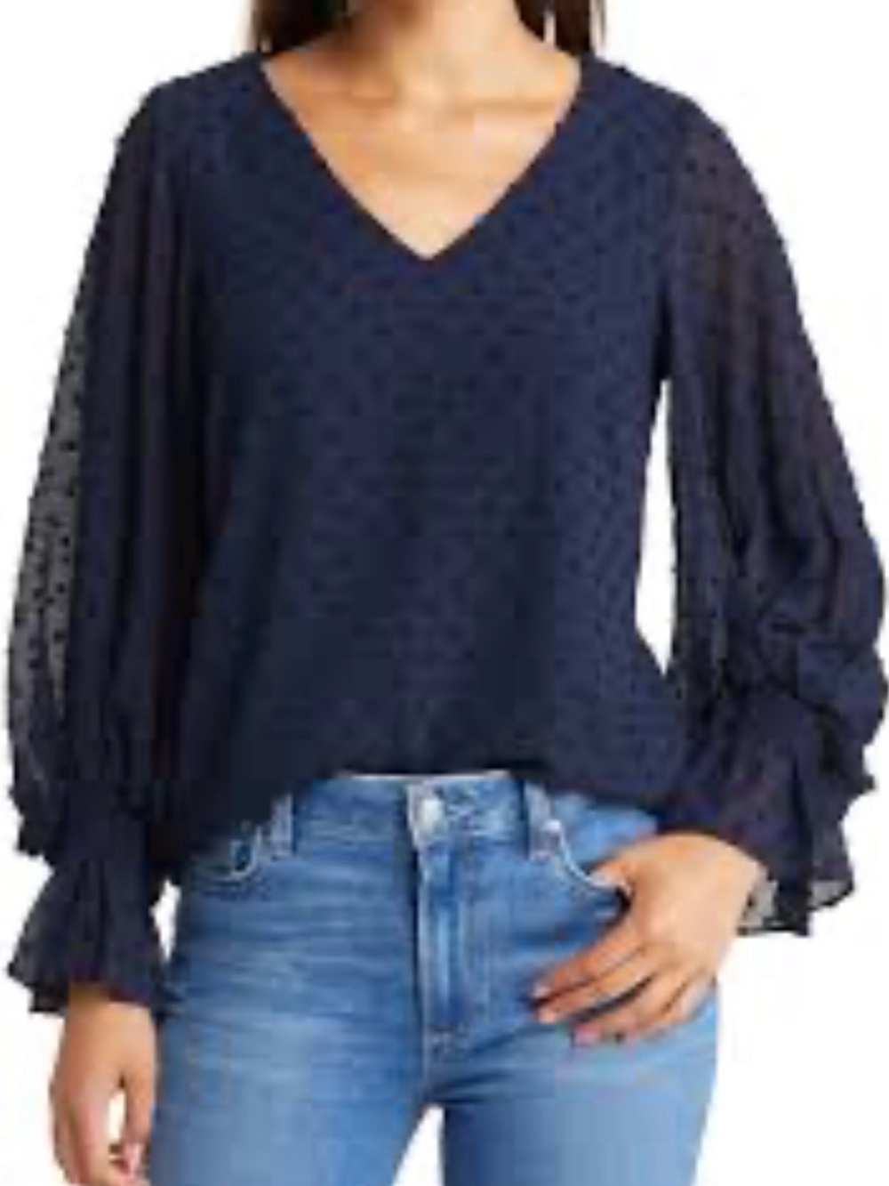 Vince Camuto Women's Navy Textured V-Neck Blouse XL